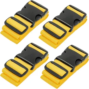 Luggage Straps for Suitcases - TSA Approved - Yellow, 4 PK - Premium Nylon Belts for Suitcase, Briefcase & Travel Bag - Adjustable Strap Length 46" - 78"