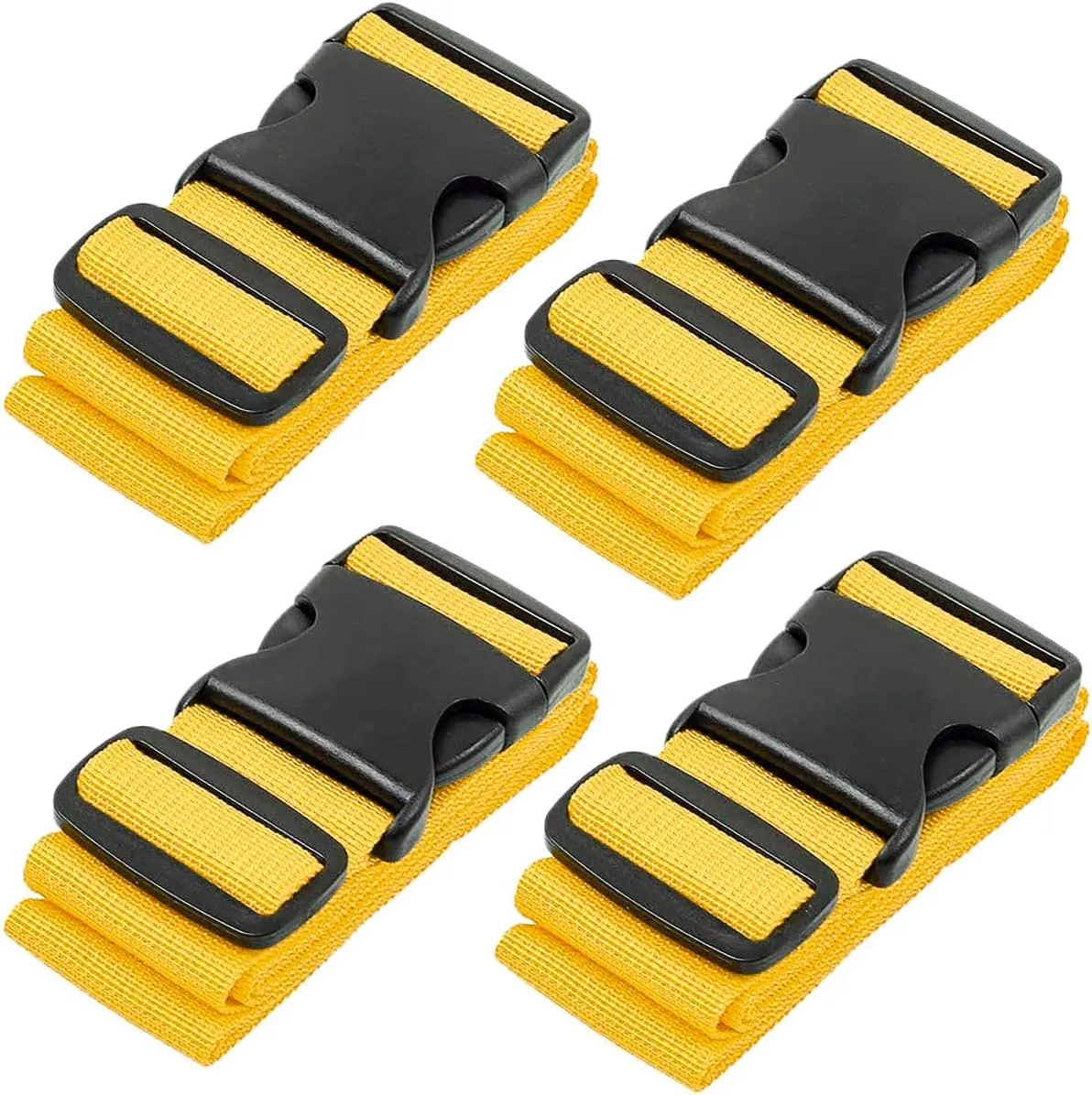 Luggage Straps for Suitcases - TSA Approved - Yellow, 4 PK - Premium Nylon Belts for Suitcase, Briefcase & Travel Bag - Adjustable Strap Length 46" - 78"