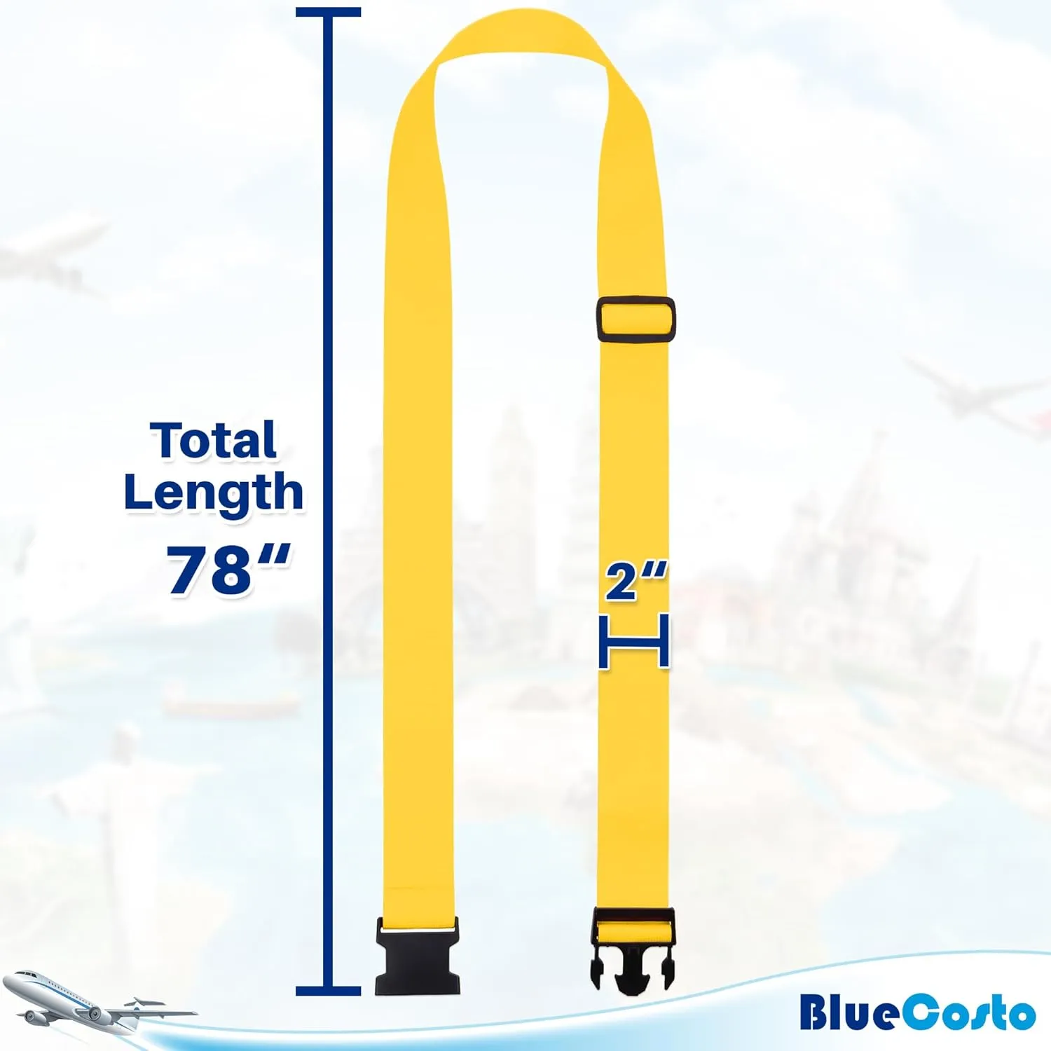 Luggage Straps for Suitcases - TSA Approved - Yellow, 4 PK - Premium Nylon Belts for Suitcase, Briefcase & Travel Bag - Adjustable Strap Length 46" - 78"