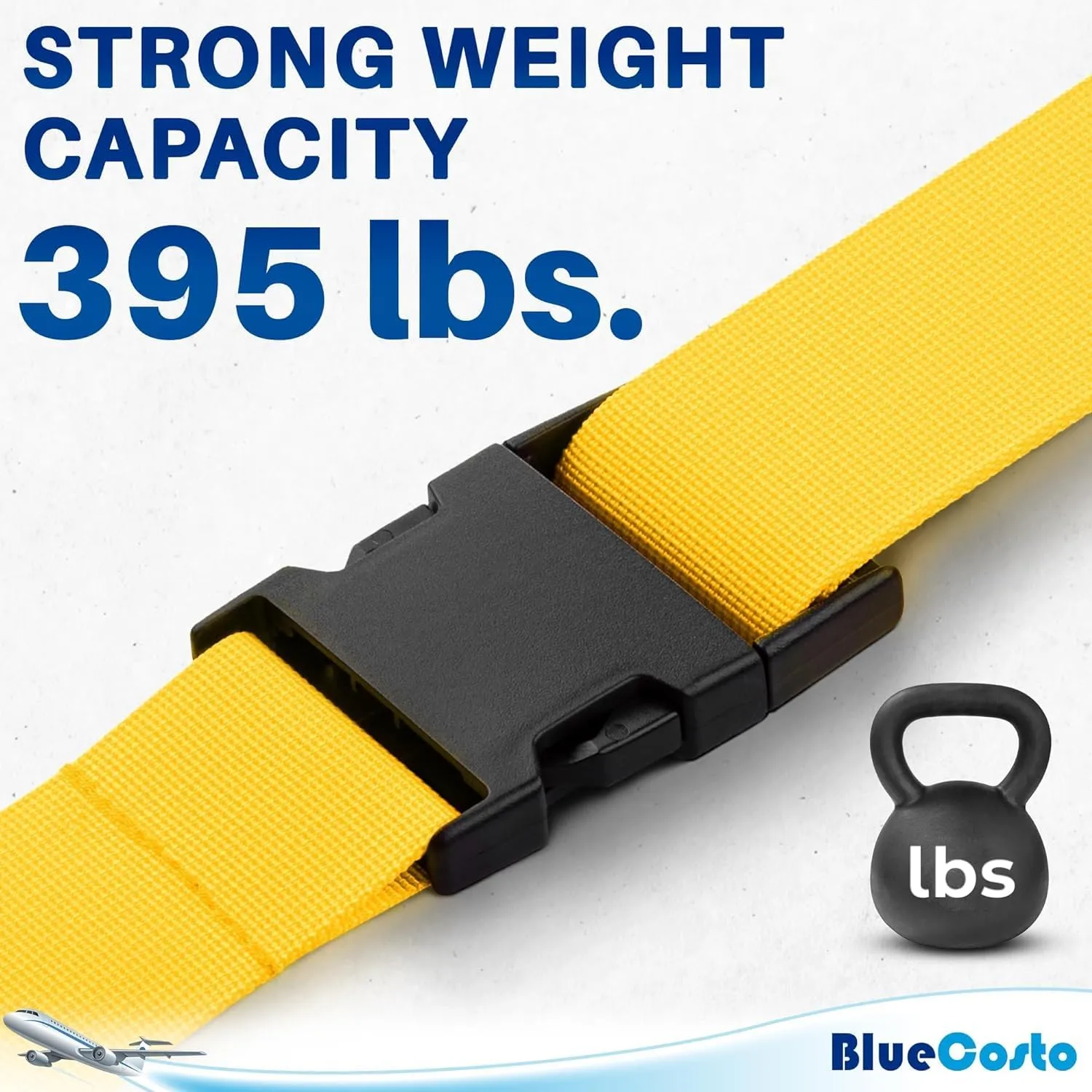 Luggage Straps for Suitcases - TSA Approved - Yellow, 4 PK - Premium Nylon Belts for Suitcase, Briefcase & Travel Bag - Adjustable Strap Length 46" - 78"