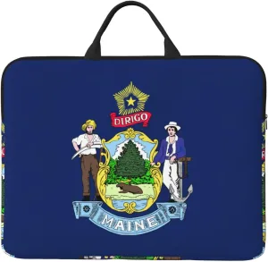 Maine State Flag Print Stylish 14in Polyester Laptop Bag Carry Laptop Bag With Water-Resistant Feature