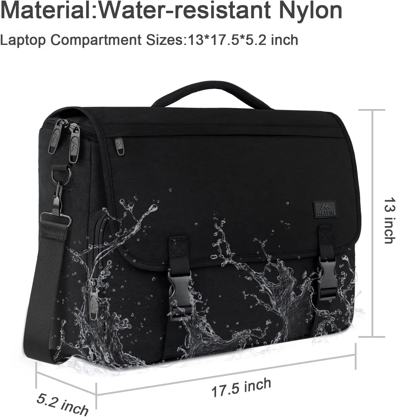 MATEIN Messenger Bag for Men, Teen School Bag Lightweight 17.3 inch Laptop Briefcase, Large Crossbody College Satchel Computer Work Office Case with Shoulder Strap, College Student Gifts, Black