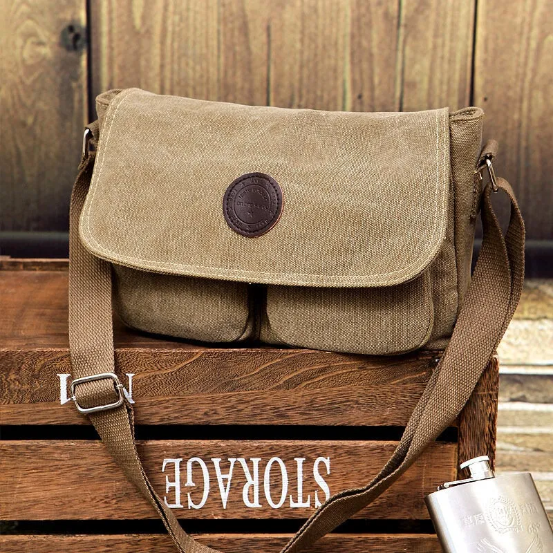 Men Canvas Large Capacity Crossbody Bags Multi-pocket Anti-theft Horizontal Shoulder Bag