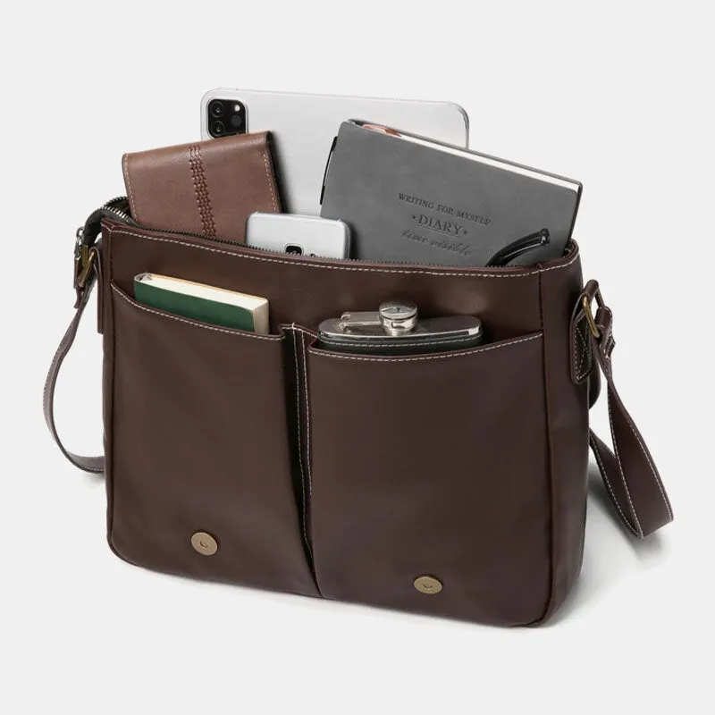 Men Vintage Large Capacity Multi-pocket PU Leather Teacher Bag Crossbody Brief Shoulder