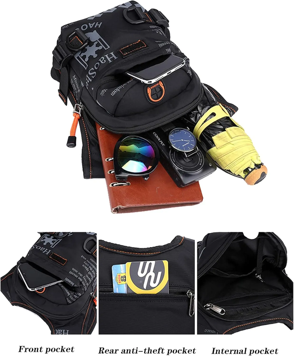 Men Waterproof Nylon Drop Leg Bags Lumbar Hip Bum Belt Bag Waist Fanny Pack Travel Riding Motorcycle Crossbody Shoulder Bags