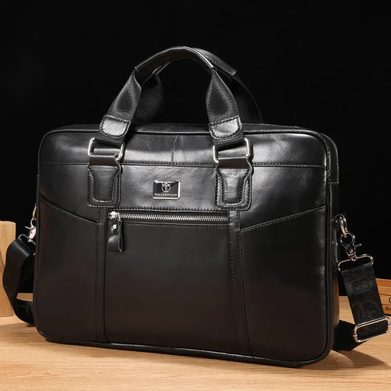 Men's Leather Briefcase Can Be Used For 15.5-Inch Notebook Large-Capacity Work Bags