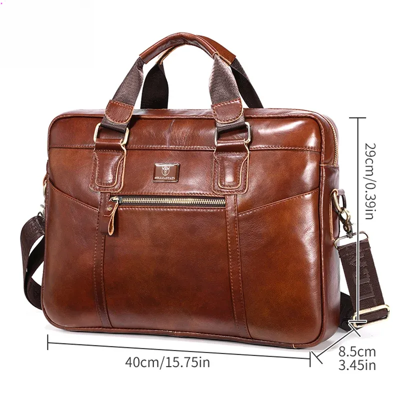 Men's Leather Briefcase Can Be Used For 15.5-Inch Notebook Large-Capacity Work Bags