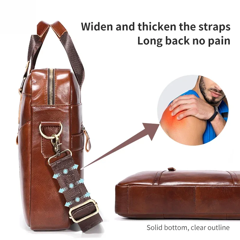Men's Leather Briefcase Can Be Used For 15.5-Inch Notebook Large-Capacity Work Bags