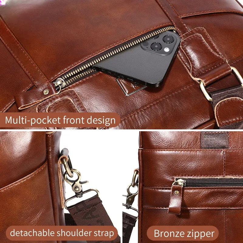 Men's Leather Briefcase Can Be Used For 15.5-Inch Notebook Large-Capacity Work Bags