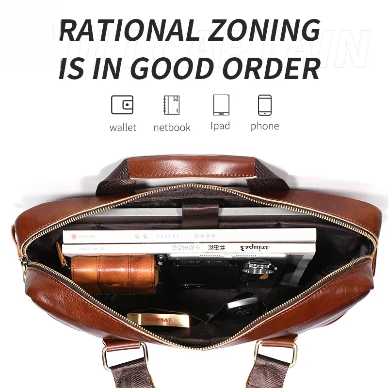 Men's Leather Briefcase Can Be Used For 15.5-Inch Notebook Large-Capacity Work Bags