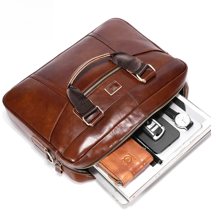 Men's Leather Briefcase Can Be Used For 15.5-Inch Notebook Large-Capacity Work Bags