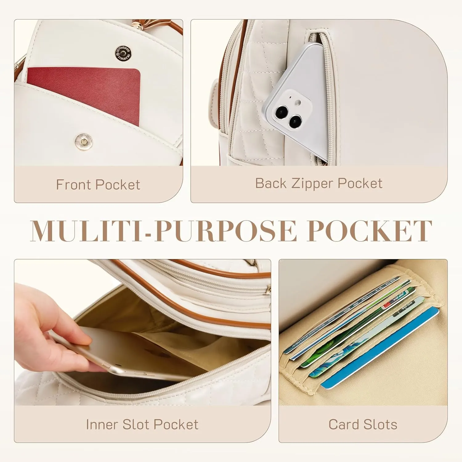 Missnine PU Leather Sling Bag for Women Quilted Chest Crossbody Trendy Travel Bag for Hiking Cycling with Tassel