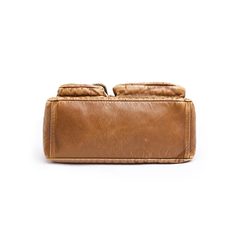 Oversized Soft Vegan Leather Multi-Pocket Vintage Shoulder Bags