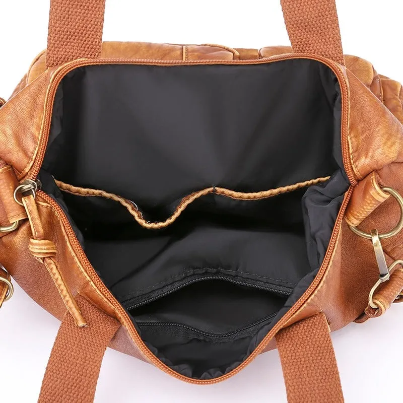 Oversized Soft Vegan Leather Multi-Pocket Vintage Shoulder Bags