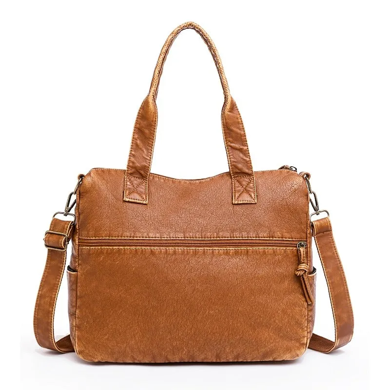 Oversized Soft Vegan Leather Multi-Pocket Vintage Shoulder Bags
