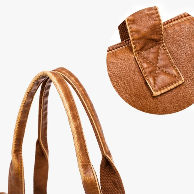 Oversized Soft Vegan Leather Multi-Pocket Vintage Shoulder Bags