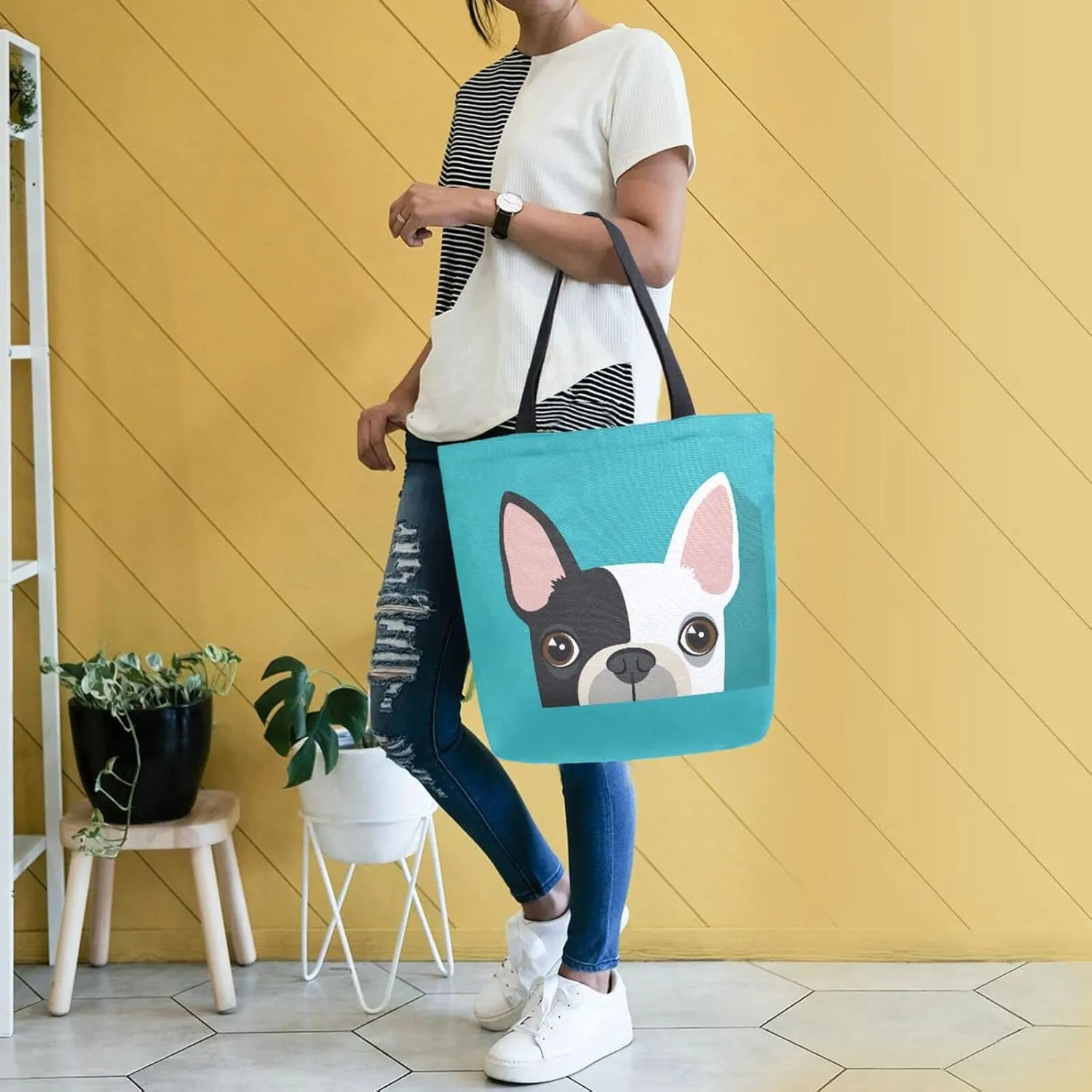 Oyihfvs Canvas Tote Grocery Bag, Women Large Shoulder Bag, Reusable Grocery Handbag