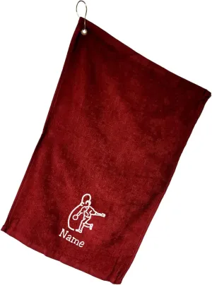 Personalized Cotton Bowling Towel with Embroidered Name with Clip (Burgundy - Embroidered Name)