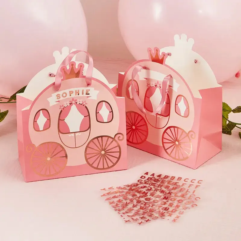 Princess Carriage Party Bags With Personalized Sticker Sheets 4pk.