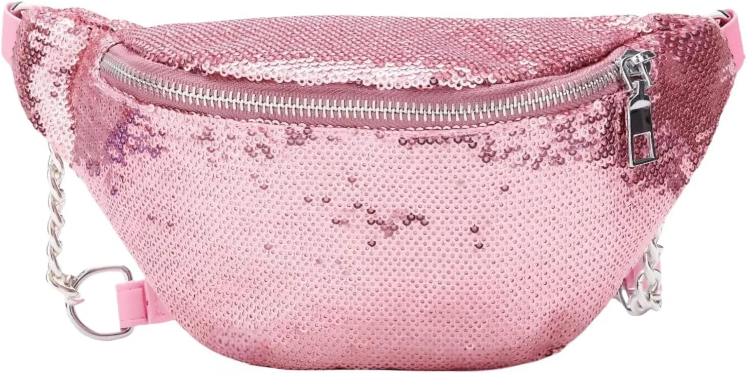 RARITYUS Sparkly Sequin Fanny Packs Glitter Waist Bag with Adjustable Strap for Women Girls Unisex