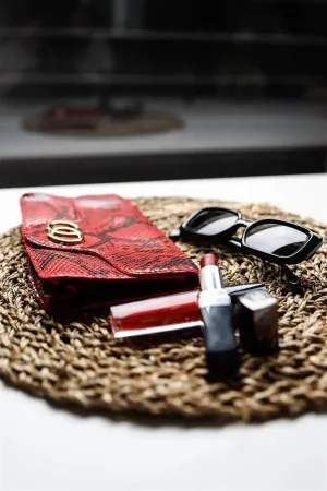 Red Faux Snake Leather Metal Rings Gold Chain Crossbody Bag /3 Bags