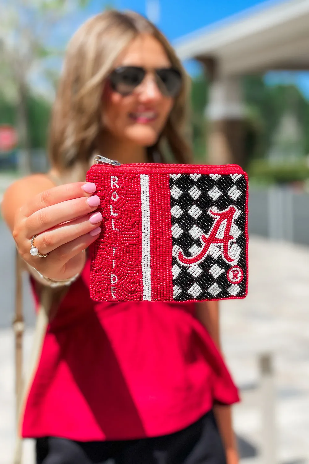 Roll Tide Beaded Coin Purse - Red