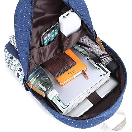 School Backpack for Girls,Hey Yoo Printed Canvas Casual Bookbag Backpack for Girls School (blue)