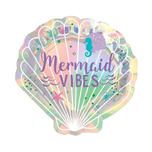 Shimmering Mermaids 7in Shell Shaped Iridescent Lunch Paper Plates 8ct