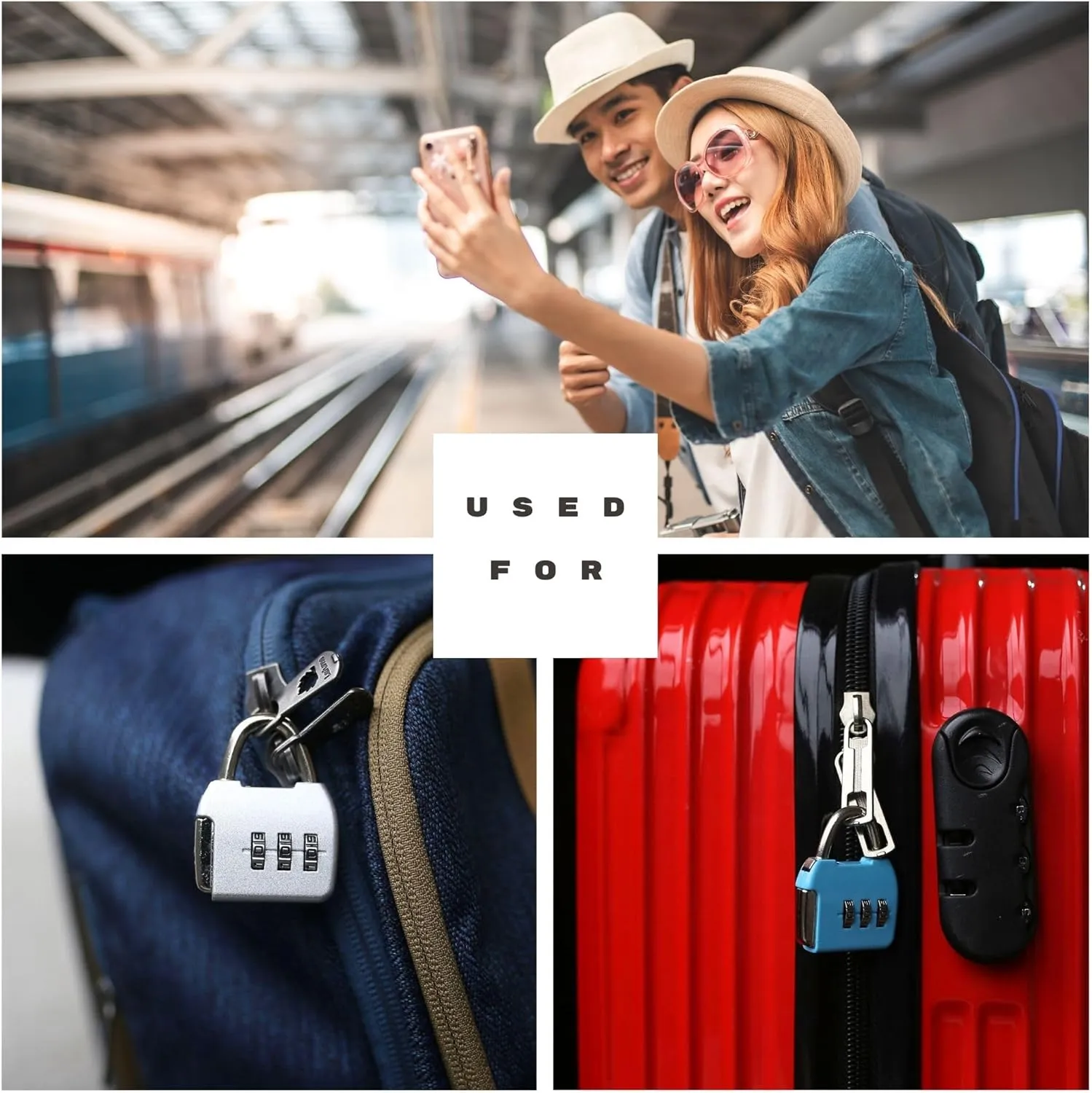 Small Combination Lock, 3 Digit Combo Luggage Locks, Travel Lock with Code, Small Padlocks for Suitcase, Backpack, Zipper, Bag, Tool Box, Diary, Mini Locker (Black Blue, 2-Pack)