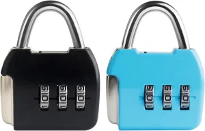 Small Combination Lock, 3 Digit Combo Luggage Locks, Travel Lock with Code, Small Padlocks for Suitcase, Backpack, Zipper, Bag, Tool Box, Diary, Mini Locker (Black Blue, 2-Pack)