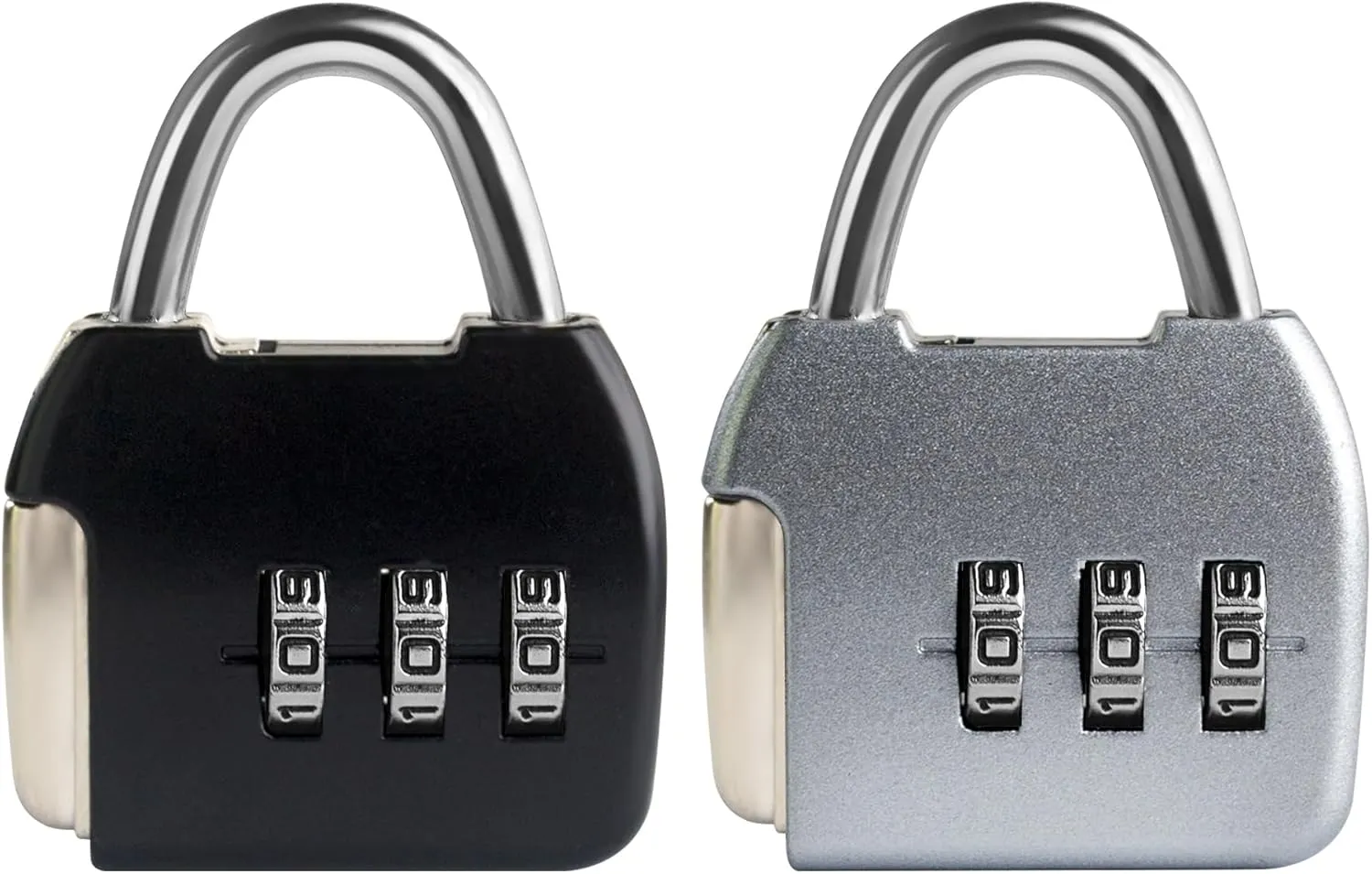 Small Combination Luggage Locks, 3 Digit Combination Padlock, Travel Lock with Code, Small Combo Lock for Locker, Suitcase, Zipper, Tool Box, Backpack, Bag (Black Silver, 2-Pack)