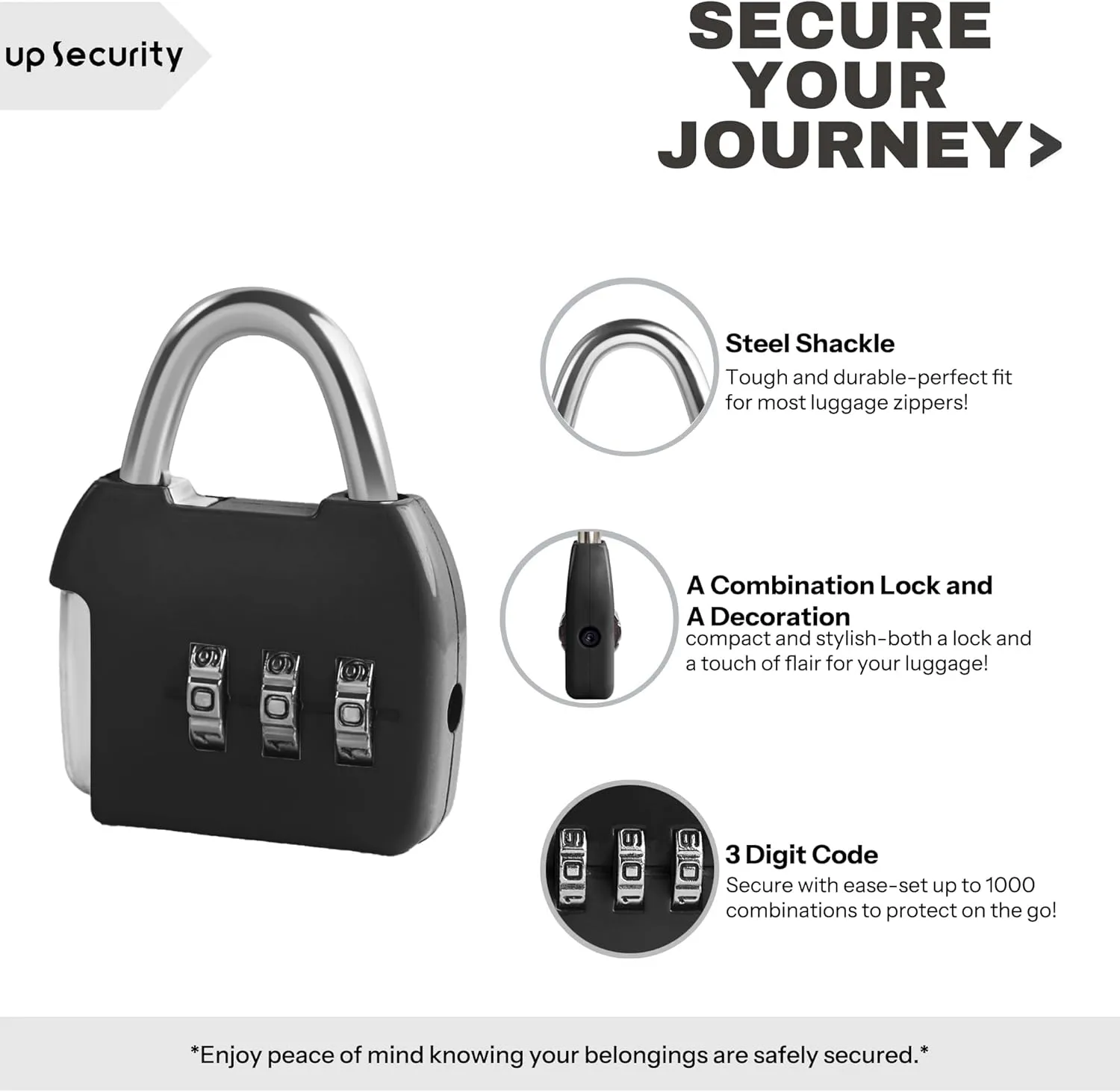Small Combination Luggage Locks, 3 Digit Combination Padlock, Travel Lock with Code, Small Combo Lock for Locker, Suitcase, Zipper, Tool Box, Backpack, Bag (Black Silver, 2-Pack)