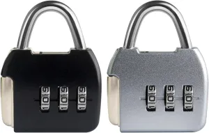 Small Combination Luggage Locks, 3 Digit Combination Padlock, Travel Lock with Code, Small Combo Lock for Locker, Suitcase, Zipper, Tool Box, Backpack, Bag (Black Silver, 2-Pack)