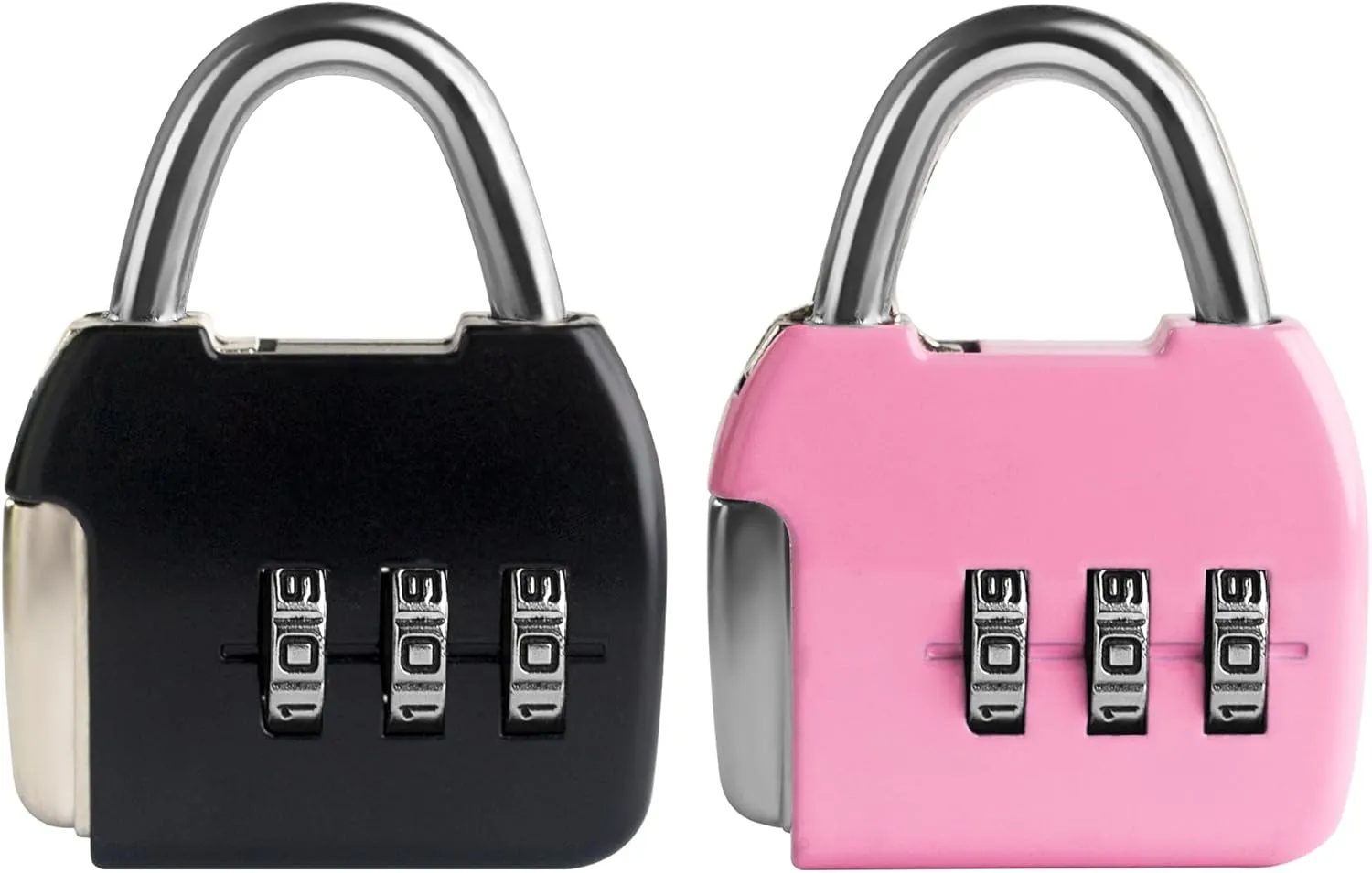 Small Combination Padlock, 3-Digit Combination Locks, Travel Luggage Lock with Code, Mini Combo Lock for Suitcase, Locker, Bag, Box, Backpack Zipper, Diary (Black Pink, 2-Pack)
