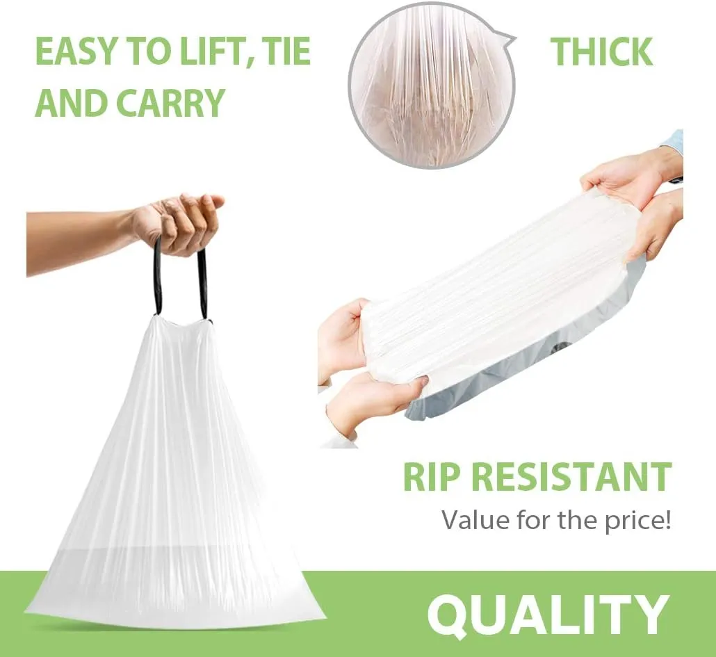 Teivio 3 Gallon 160 Counts Mini Strong Drawstring Trash Bags Garbage Bags, fit 10-12 Liter Small Trash Can,Tiny Waste Basket Liners for Home Office Bathroom Bedroom Car, White