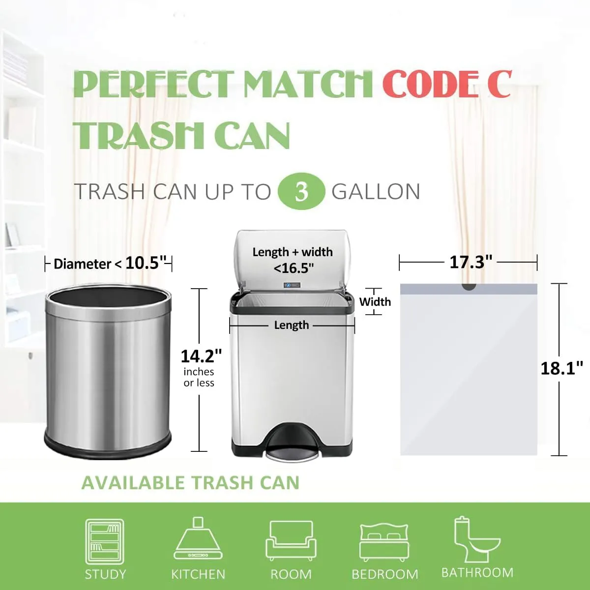 Teivio 3 Gallon 160 Counts Mini Strong Drawstring Trash Bags Garbage Bags, fit 10-12 Liter Small Trash Can,Tiny Waste Basket Liners for Home Office Bathroom Bedroom Car, White