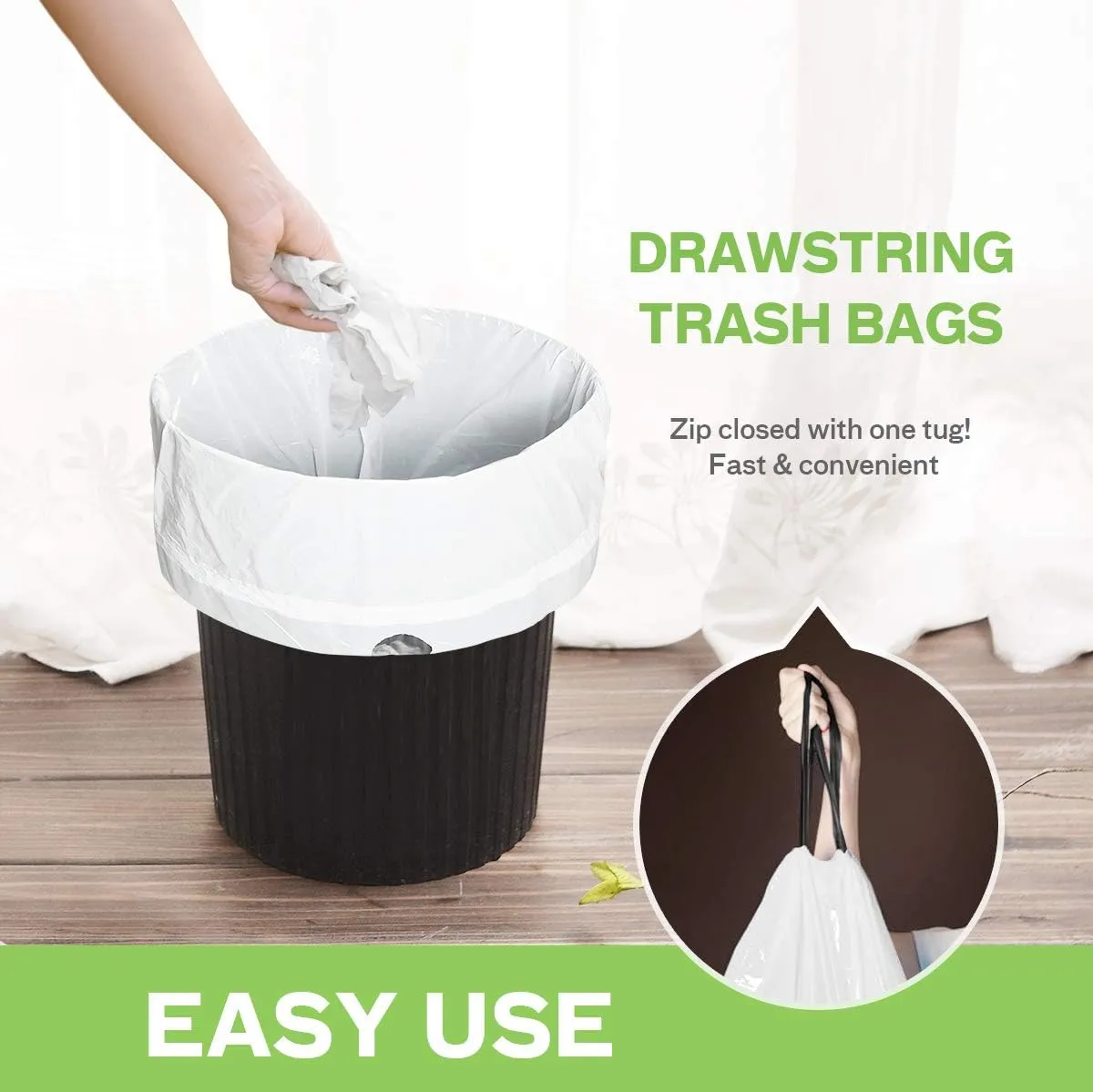 Teivio 3 Gallon 160 Counts Mini Strong Drawstring Trash Bags Garbage Bags, fit 10-12 Liter Small Trash Can,Tiny Waste Basket Liners for Home Office Bathroom Bedroom Car, White