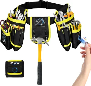Tool Belt with Magnetic Wristband, ROMON Magnetic Tool Waist Bag with 26-Pocket, Heavy Duty Tool Belts for Men, Detachable & Adjustable Utility Belt for Electrician, Carpenter, Construction, Dad Gift