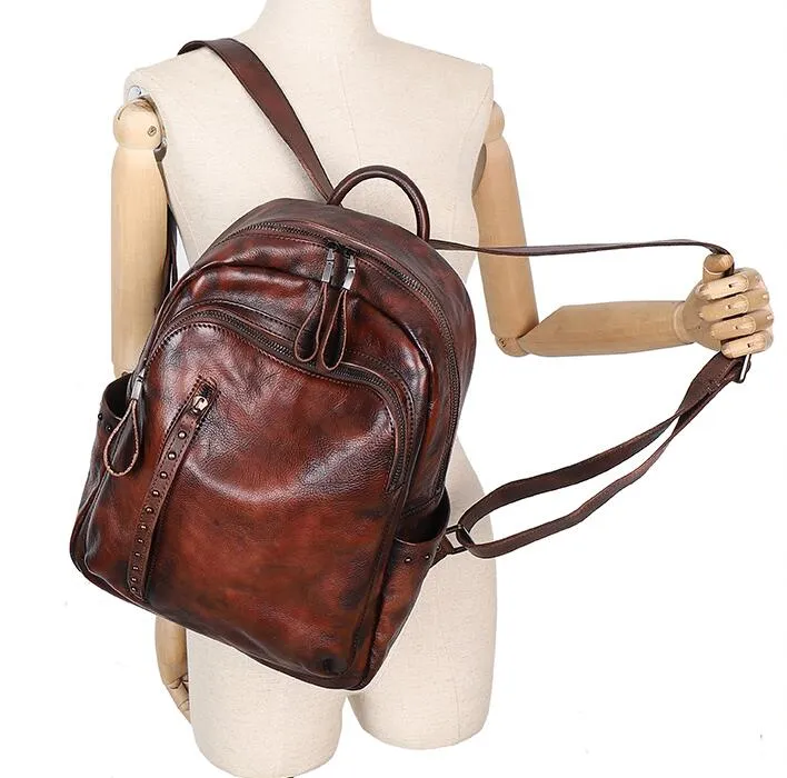 Vintage Green Leather Backpack Purse For Women Leather Rucksack