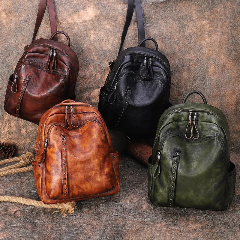 Vintage Green Leather Backpack Purse For Women Leather Rucksack