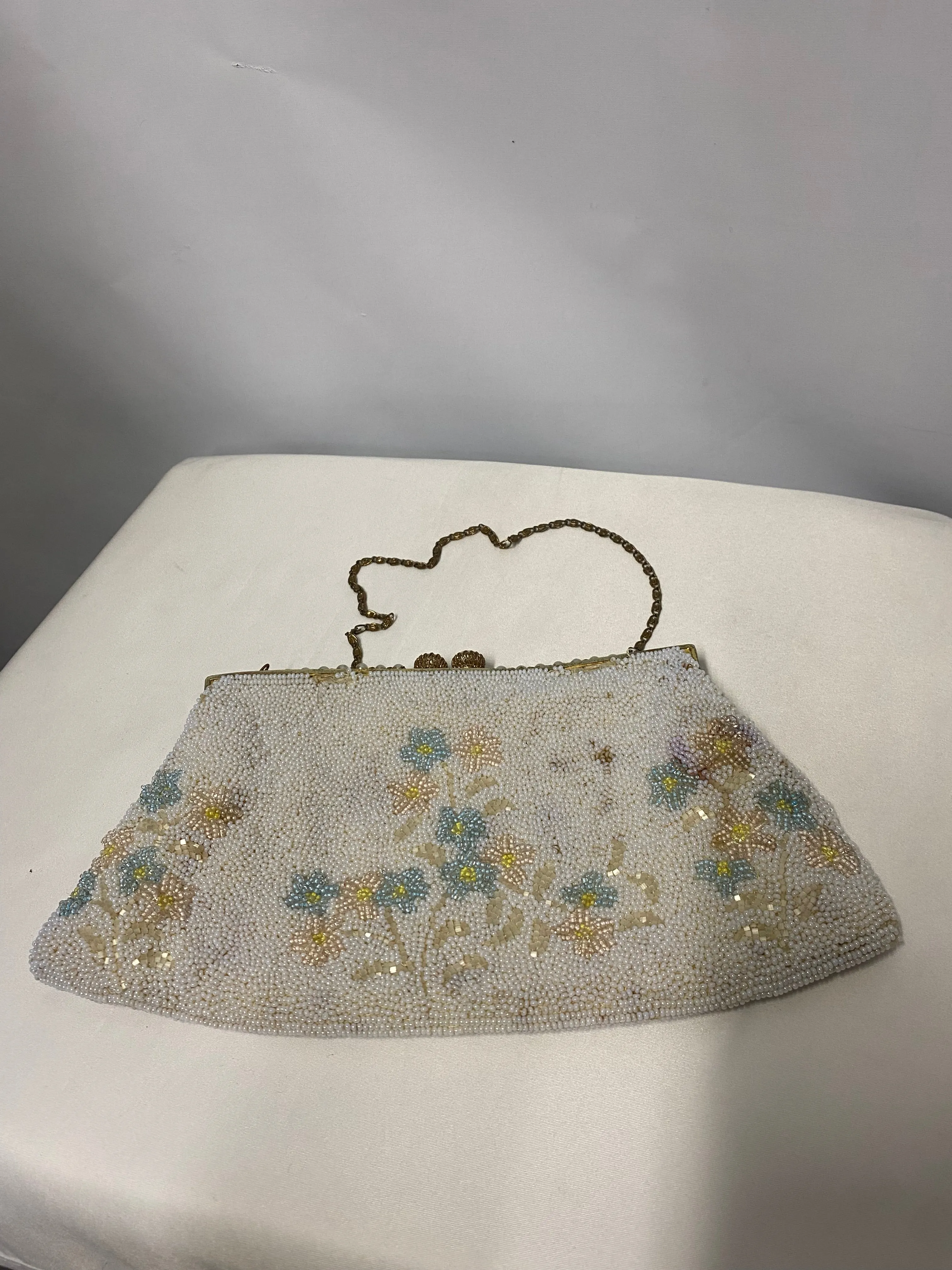 Vintage White Beaded Flower Mini Handbag