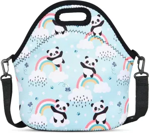Violet Mist Womens Neoprene Insulated Lunch Bag Cute Reusable Lunch Box Panda Cartoon Animal Lunch Bags Tote Thick Food Handbags with Adjustable Shoulder Strap for Women Men Adults Picnic Work Gifts