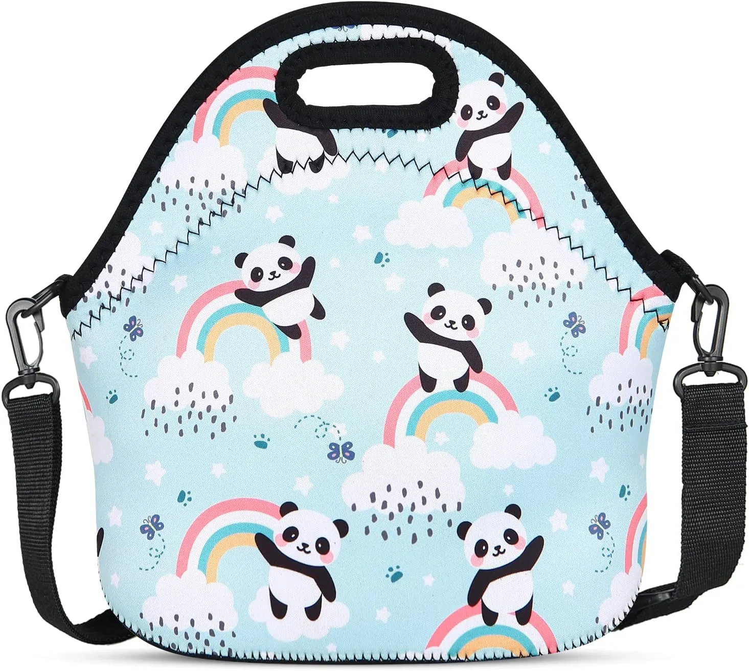 Violet Mist Womens Neoprene Insulated Lunch Bag Cute Reusable Lunch Box Panda Cartoon Animal Lunch Bags Tote Thick Food Handbags with Adjustable Shoulder Strap for Women Men Adults Picnic Work Gifts