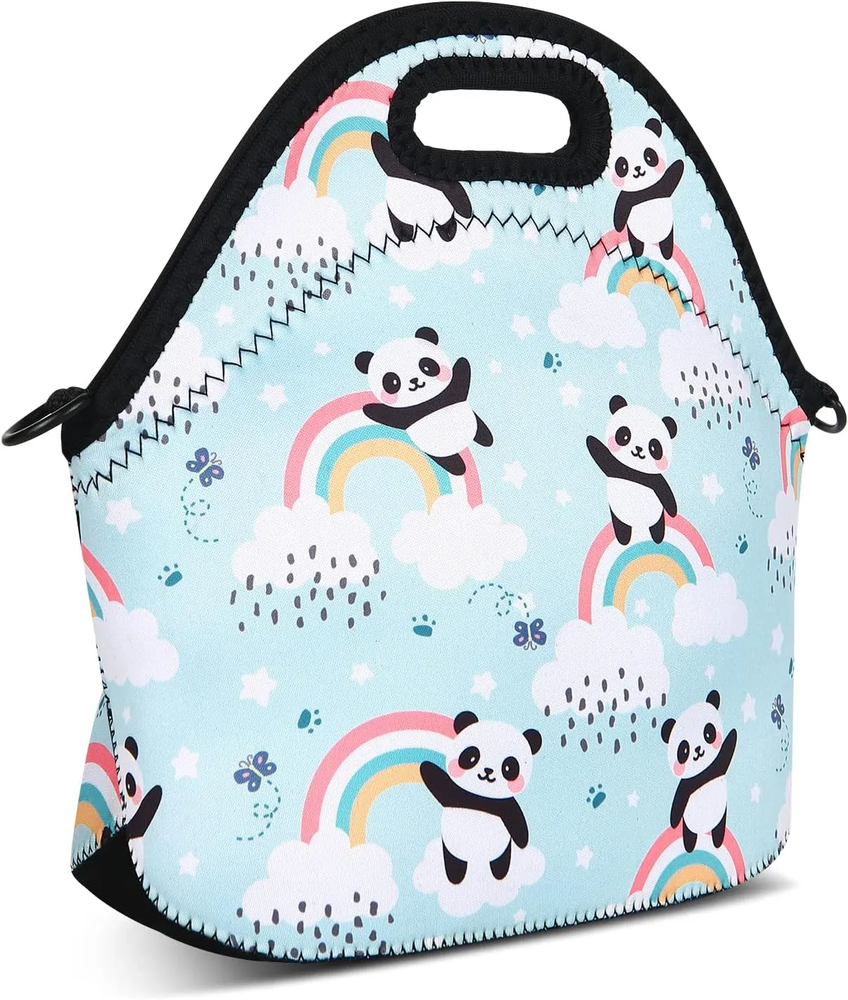 Violet Mist Womens Neoprene Insulated Lunch Bag Cute Reusable Lunch Box Panda Cartoon Animal Lunch Bags Tote Thick Food Handbags with Adjustable Shoulder Strap for Women Men Adults Picnic Work Gifts