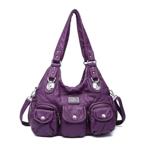 Women Casual Large Capacity PU Leather Shoulder Bag Multi-Pockets Crossbody