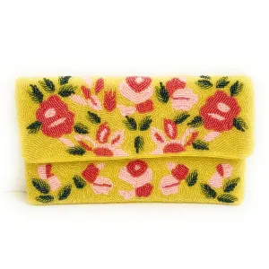 Yellow Blossom Beaded Clutch Purse